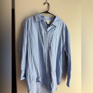 H&M long sleeve blue oversized button down shirt 100% cotton